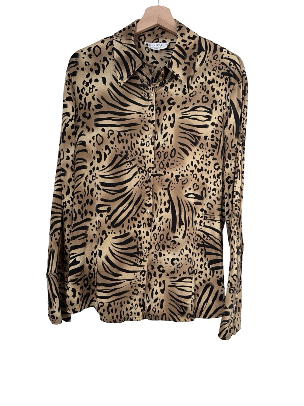 St. John 100% Silk Tiger Print Leopard Print Animal Print Long Sleeve Shirt 14
